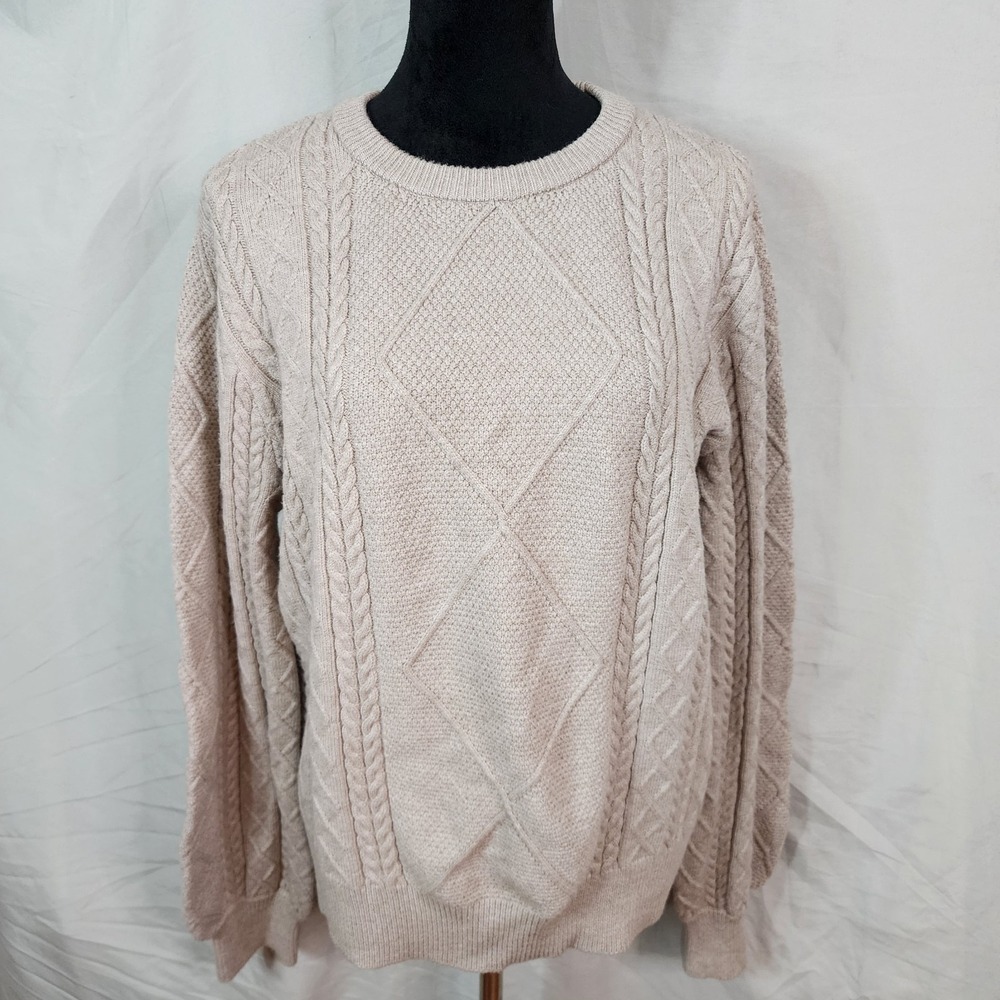 New! CYRUS Size XL Beige Soft & Cozy‎ Rayon Blend Cable Knit Crew Neck Sweater - Picture 2 of 10